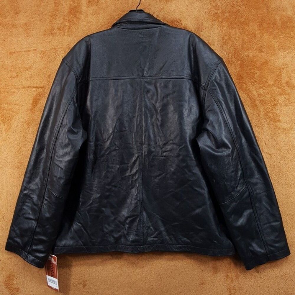 VINTAGE LEATHER Bomber Jacket Men XL Black Genuine Quilted Lined Zip Coat Macys - Picture 3 of 8